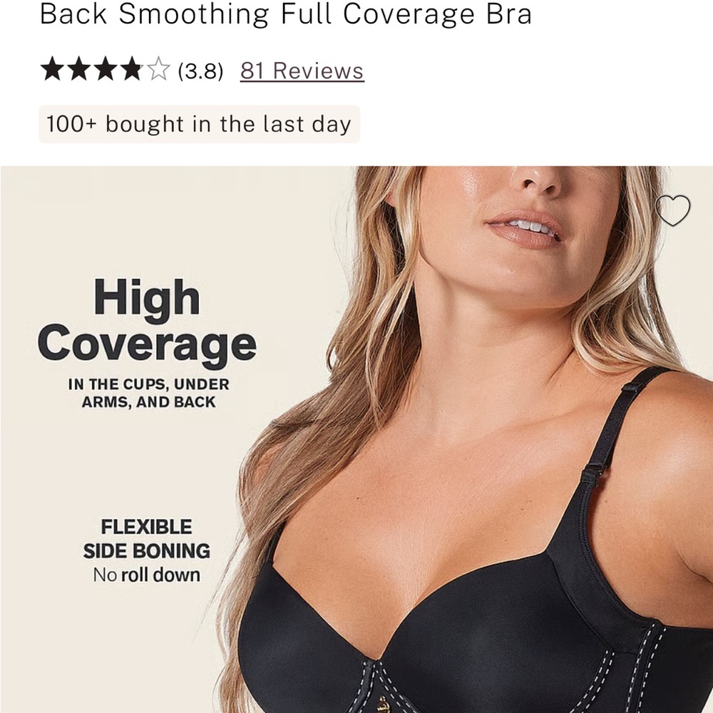 Leonisa  Back Smoothing Full Coverage Black Bra Size 34B - Picture 3 of 12